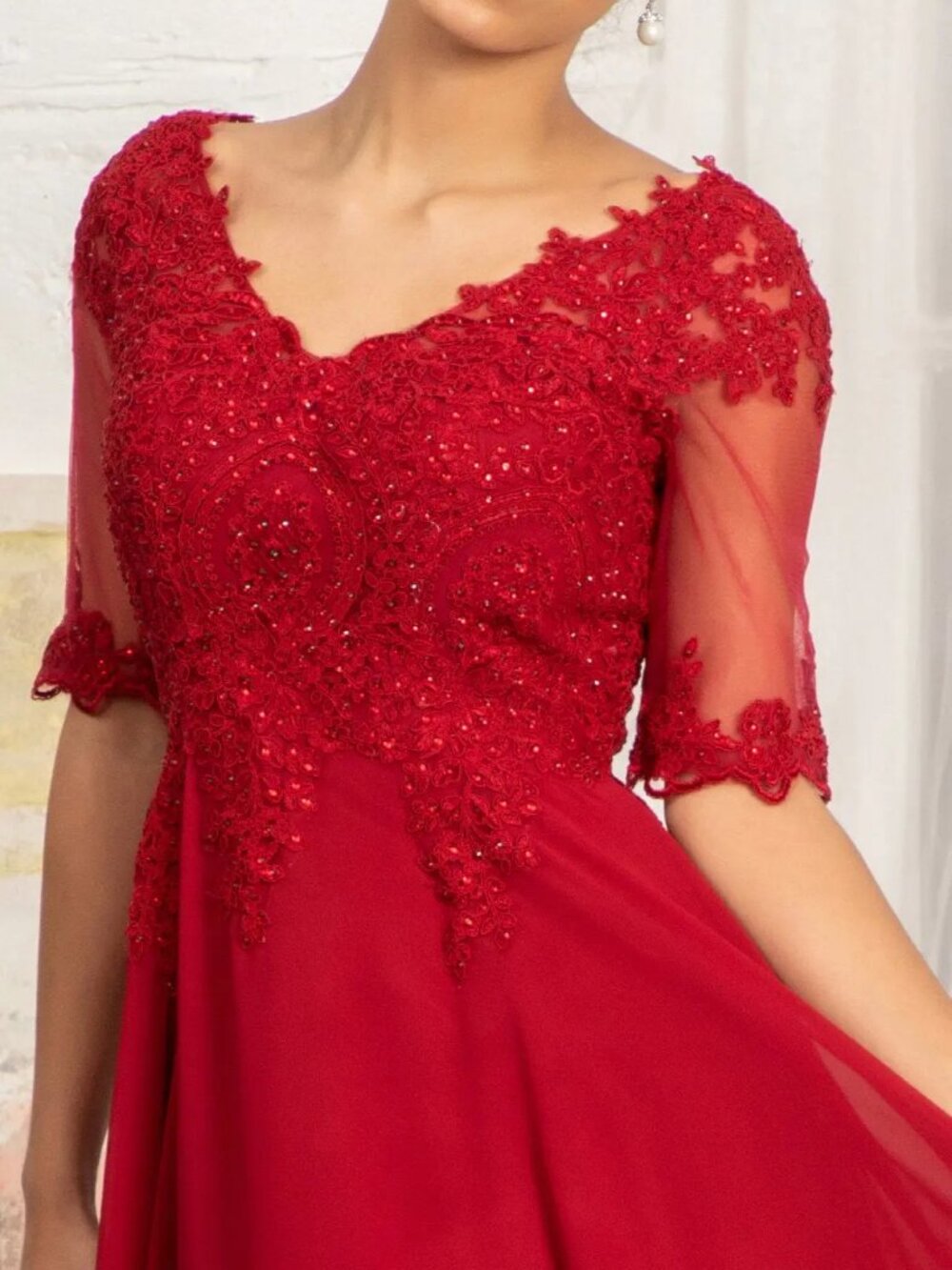 GLS Collective Burgundy Lace-Appliqué Maxi Dress - Picture 5 of 7